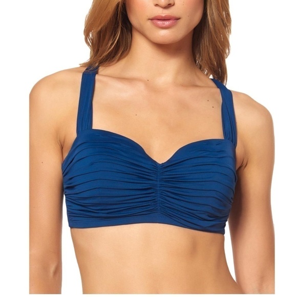 Bleu Rod Beattie [36D]‎ Kore Shirred Bandeau Bikini Top Navy Underwire Swim Top - Picture 2 of 9
